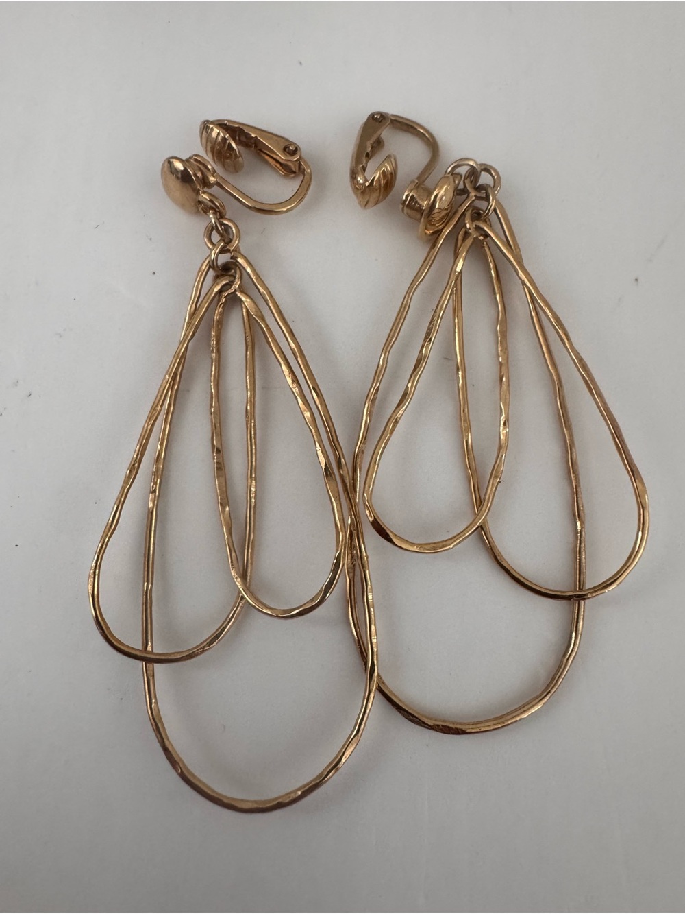 Vintage Oversized Abstract Gold Clip On Earrings: Statement Wire Dangles